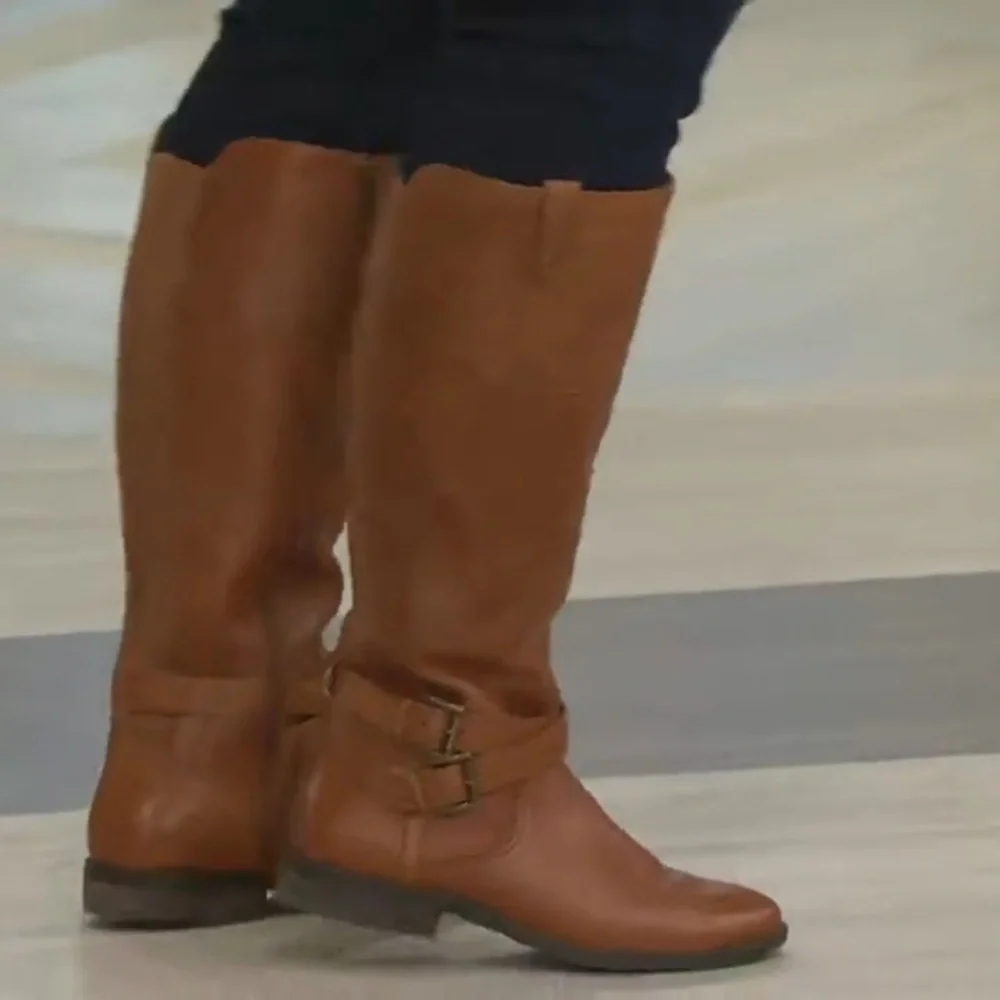 Marc Fisher Audrey Riding Boots Brown/Tan Leather Tall Buckle Women’s 7